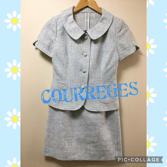 Courreges(クレージュ)の美品 courreges クレージュ 半袖 スーツ ブルー S 7号 レディースのフォーマル/ドレス(スーツ)の商品写真