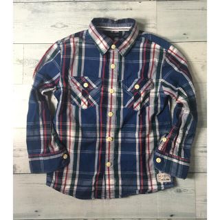 トミーヒルフィガー(TOMMY HILFIGER)の美品 トミーヒルフィガー 4T キッズシャツ 長袖チェック ネイビー  男の子(Tシャツ/カットソー)