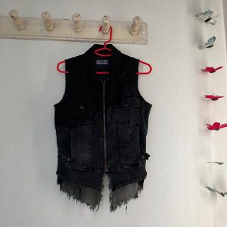 ディーゼル(DIESEL)のディーゼル　ベスト　ジレ　ブラックデニム　ダメージ加工　サンプル品　S(ベスト/ジレ)