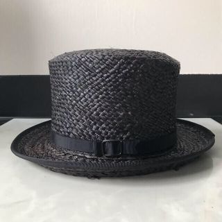 オーバーライド(override)の🎩RAFFIA TOP HATラフィアトップハットシルクハット型(ブラック)(麦わら帽子/ストローハット)