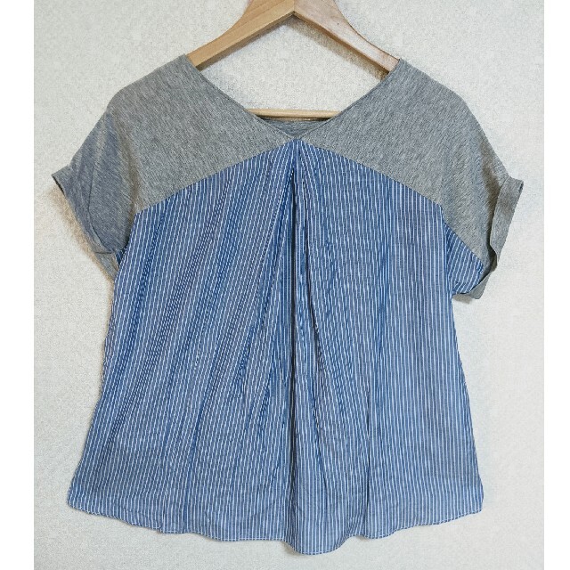 IENA(イエナ)の【美品♡】イエナ　シルク入りバック切り替えストライプ半袖Tシャツ レディースのトップス(Tシャツ(半袖/袖なし))の商品写真