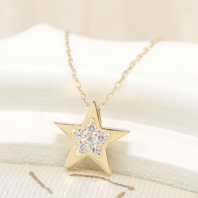 星とダイヤモンドの組み合わせがかわいいネックレス K18YG