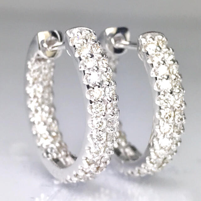計1.00ct 天然ダイヤモンド 中折れ式 PT950 パヴェフープピアスの通販