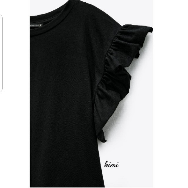 ZARA(ザラ)のZARA　2枚　(L　黒･白)　フリル付きTシャツ レディースのトップス(Tシャツ(半袖/袖なし))の商品写真