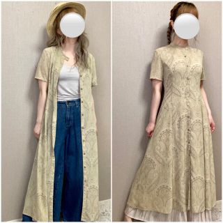 グリモワール(Grimoire)のvintage 古着 レトロ 総柄 シアー ロングワンピース ノーカラー 半袖(ロングワンピース/マキシワンピース)