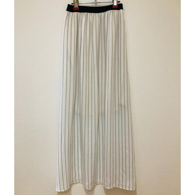 ウエストゴム　ストライプフレアスカート レディースのスカート(ロングスカート)の商品写真