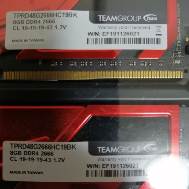 専用TEAM DDR4 2666Mhz PC4-21300 8GBx2枚 1
