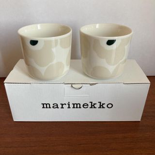 マリメッコ(marimekko)のウニッコ ベージュ×ホワイト ラテマグ 200ml 2個入り(ペアマグ)(グラス/カップ)