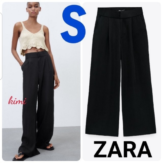 ZARA(ザラ)のZARA　(S　黒)　ハイライズワイドパンツ　フルレングスパンツ レディースのパンツ(カジュアルパンツ)の商品写真