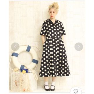 ドットアンドストライプスチャイルドウーマン(Dot&Stripes CHILDWOMAN)の100/2 サテンドットプリント　開襟シャツワンピース(ロングワンピース/マキシワンピース)