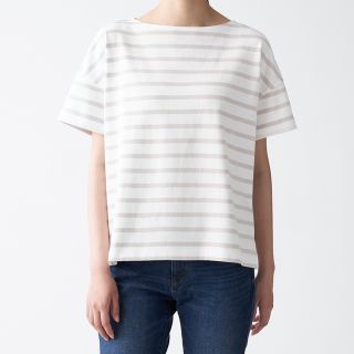 ムジルシリョウヒン(MUJI (無印良品))の無印良品　ボートネック半袖Tシャツ　M-L(Tシャツ(半袖/袖なし))