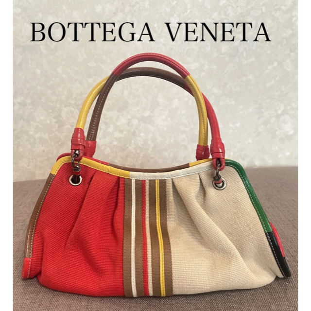 年末のプロモーション大特価！ Bottega Veneta - VOTTEGA VENETA キャンバスレザー　ハンドバッグ　レッドマルチカラー ハンドバッグ