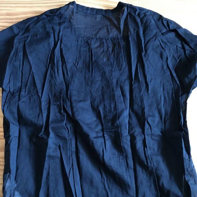 MUJI (無印良品)(ムジルシリョウヒン)の美品 MUJI 半袖ブラウス 紺 M 綿100% レディースのトップス(シャツ/ブラウス(半袖/袖なし))の商品写真