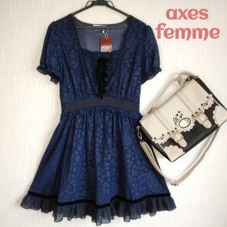 アクシーズファム(axes femme)の【未使用品】axes femme  透かし模様 半袖ミニ丈 ワンピ(ミニワンピース)