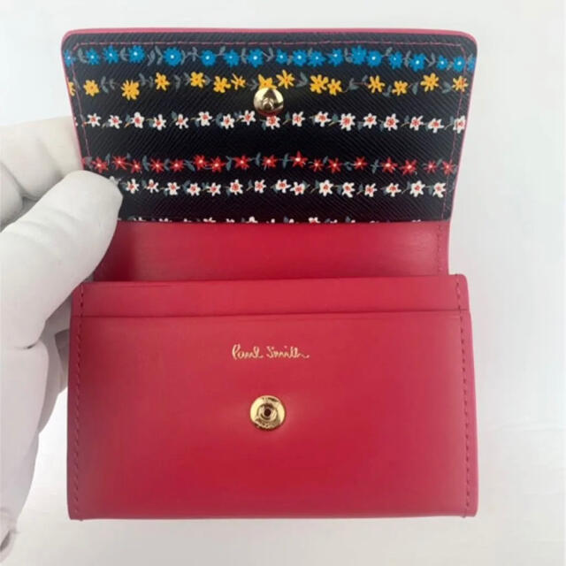 【新品】Paul Smith 花柄　名刺入れ　ピンク　レザー　牛革　カードケース