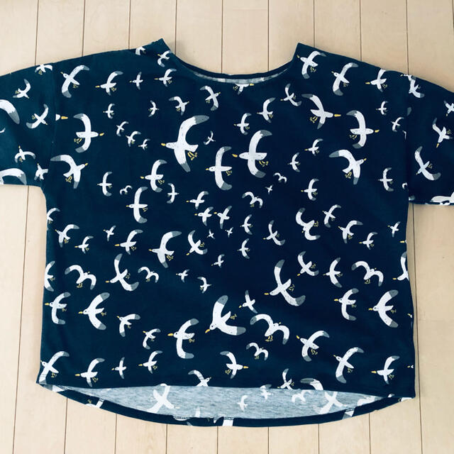 Bleu Bleuet(ブルーブルーエ)の◆ゆったりTシャツ　ペンギン　カモメ　ML 白ネイビー◆ メンズのトップス(Tシャツ/カットソー(半袖/袖なし))の商品写真