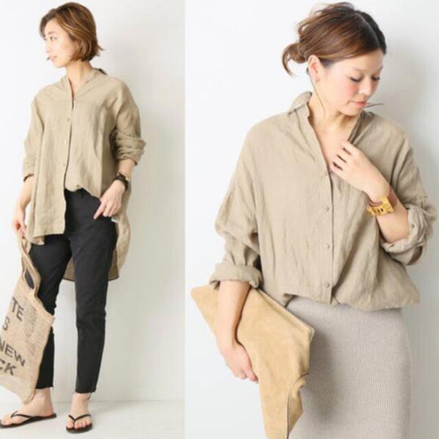 Deuxieme Classe WIDE LINEN シャツ麻リネン ベージュフリー寸法