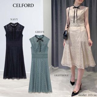 タイルレースワンピース　セルフォード　美品 CELFORD(ひざ丈ワンピース)