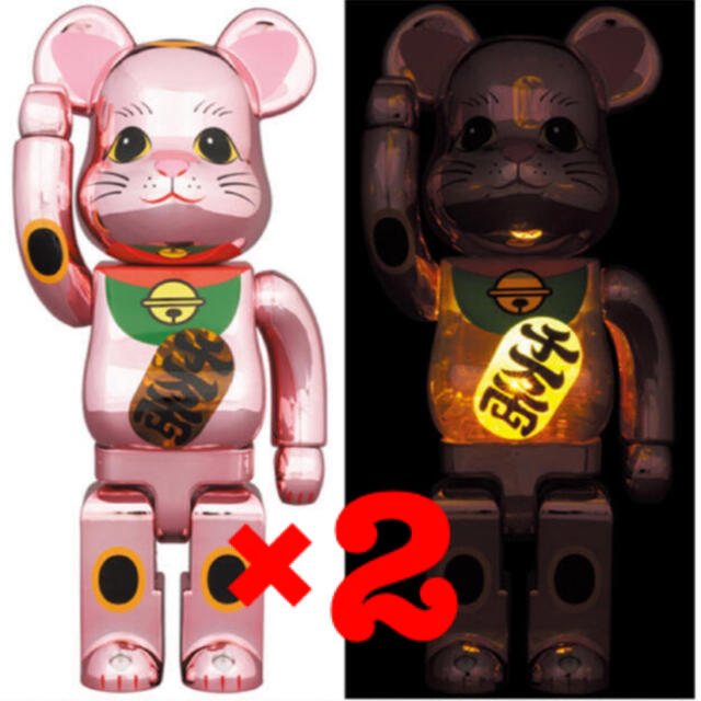 MEDICOM TOY(メディコムトイ)の【新品未開封】BE@RBRICK 招き猫 桃金メッキ 発光 400％ ×2体 エンタメ/ホビーのフィギュア(その他)の商品写真