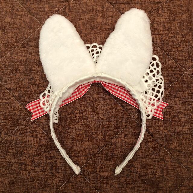 Angelic Pretty(アンジェリックプリティー)のRibbon bunny Cafeカチューシャ　白×赤 レディースのヘアアクセサリー(カチューシャ)の商品写真