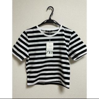 ザラ(ZARA)のクロップドボーダーTシャツ(Tシャツ(半袖/袖なし))