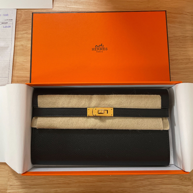 新品 HERMES 長財布 ケリークラシックノワール ゴールド