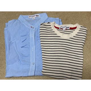 ユニクロ(UNIQLO)のユニクロイネス　ボーダーカットソー&お洒落フリルブラウス(シャツ/ブラウス(長袖/七分))