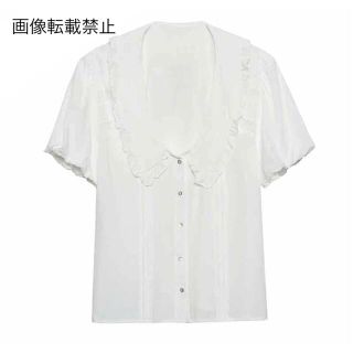 ザラ(ZARA)の💠6月新作🦋4499◆white ホワイト フリル レース シャツ ブラウス(シャツ/ブラウス(半袖/袖なし))