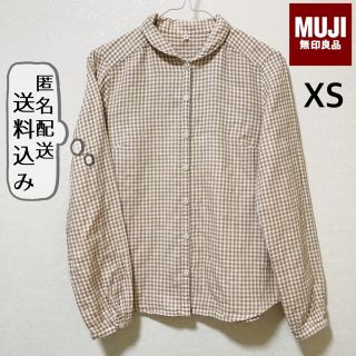 ムジルシリョウヒン(MUJI (無印良品))の二重ガーゼ ギンガムチェック丸襟ブラウス ベージュXS 無印良品MUJI(シャツ/ブラウス(長袖/七分))