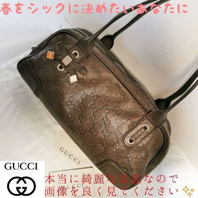 【極美品】◇グッチ◇ GGシマ モノグラム / ダークブラウン / レザートート