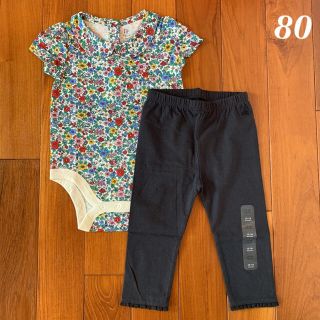 ベビーギャップ(babyGAP)の新品☆babygap☆ピーターパン襟半袖ロンパース＆レギンスセット☆80㎝(ロンパース)