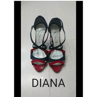 ダイアナ(DIANA)の美品☆DIANA ダイアナ 2トーンストラップピンヒールサンダル レッド×ネイビ(サンダル)