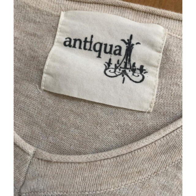 antiqua(アンティカ)のアンティカブロスコットンニットトップス　ベージュ　半袖 レディースのトップス(Tシャツ(半袖/袖なし))の商品写真