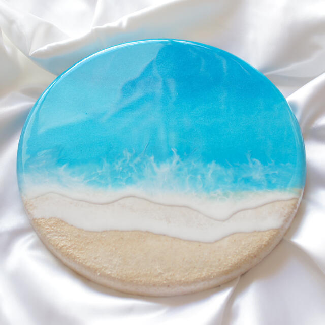海のアートパネル(小さな海シリーズ)円形　レジンアート　2波 ハンドメイドのインテリア/家具(アート/写真)の商品写真