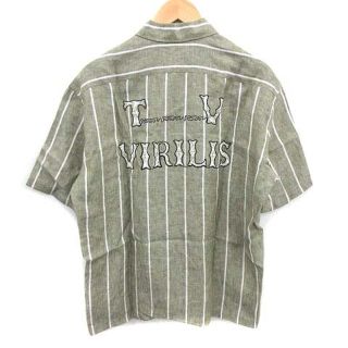 トーガ(TOGA)のトーガ VIRILIS 19SS リネン シャツ ストライプ 麻 44 カーキ(シャツ)