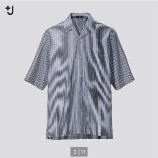 ユニクロ(UNIQLO)のスーピマコットンオーバーサイズオープンカラーシャツ(ストライプ)+j(シャツ)