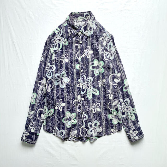 デザインシャツ 90年代 古着 シースルー 日本製 ラメ 総柄 メンズのトップス(シャツ)の商品写真