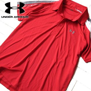 アンダーアーマー(UNDER ARMOUR)の超美品 L アンダーアーマー メンズ 半袖ポロシャツ レッド(ポロシャツ)