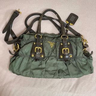 プラダ(PRADA)のPRADA（プラダ）ナイロンギャザーハンドバッグ　カーキ(ハンドバッグ)