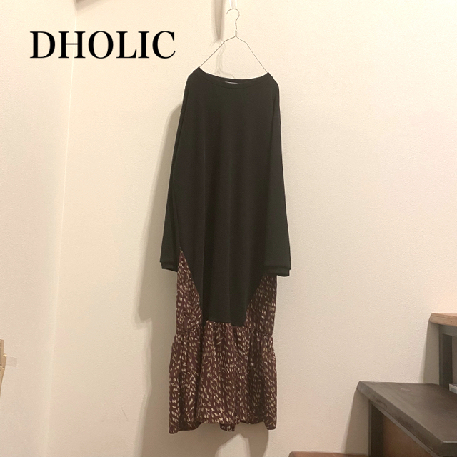 dholic(ディーホリック)の【DHOLIC】パターンコントラストワンピース ブラック レディースのワンピース(ロングワンピース/マキシワンピース)の商品写真