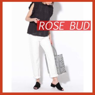 ローズバッド(ROSE BUD)のローズバッド ストレートホワイトパンツ Lサイズ(カジュアルパンツ)