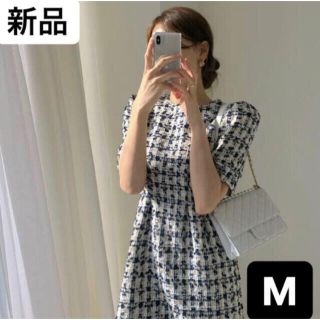 【即日発送】大人気ツイードワンピース　夏服　韓国ファッション　Mサイズ(ミニワンピース)