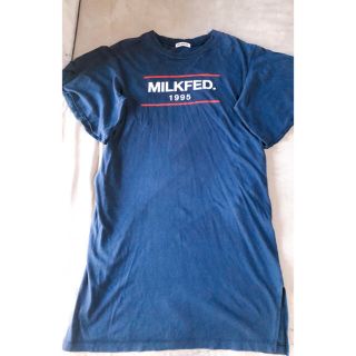 ミルクフェド(MILKFED.)のMILKFED. ミルクフェド　Tシャツワンピ　袖フレア　ネイビー　フリーサイズ(ひざ丈ワンピース)