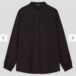 ユニクロ(UNIQLO)のユニクロ レーヨンバンドカラーブラウス（長袖）L 黒(シャツ/ブラウス(長袖/七分))