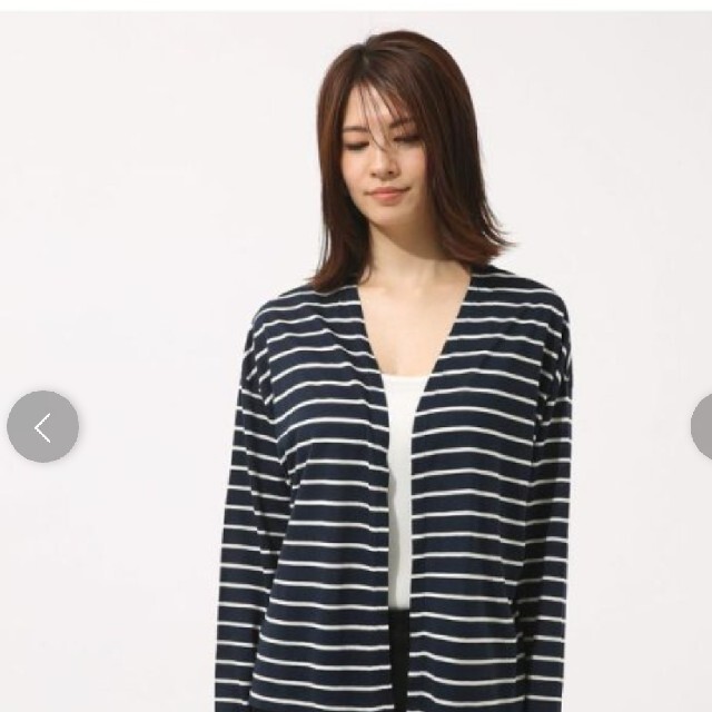 AZUL by moussy(アズールバイマウジー)の【新品】ショート丈長袖カーディガン  ボーダーカットソー  ネイビー S レディースのトップス(カーディガン)の商品写真