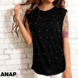 アナップ(ANAP)のANAP★未使用★スタッズ付 タンクトップ ブラック FREE(Tシャツ(半袖/袖なし))