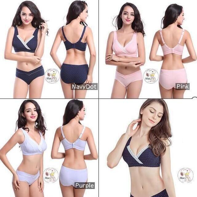 産前産後 マタニティセット 授乳ブラジャー + ショーツ 3カラー 3着 XL キッズ/ベビー/マタニティのマタニティ(マタニティ下着)の商品写真