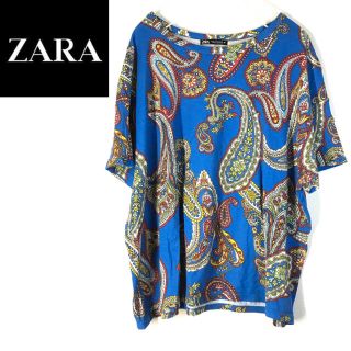 ザラ(ZARA)のZARA Tシャツ ペイズリー柄 半袖 総柄 SS ブラウス 春 夏 秋 ブルー(Tシャツ(半袖/袖なし))