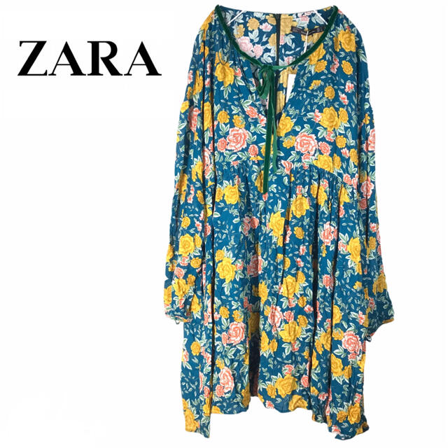 ZARA(ザラ)の【新品タグ付き】ZARA チュニック 花柄 総柄 ワンピース 長袖 ブラウス レディースのトップス(チュニック)の商品写真