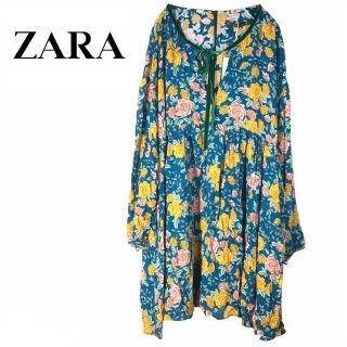 ザラ(ZARA)の【新品タグ付き】ZARA チュニック 花柄 総柄 ワンピース 長袖 ブラウス(チュニック)